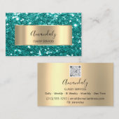 Gold Glitter QR Code Logo Tiffanyies Emerald Bus Visitekaartje (Voorkant / Achterkant)