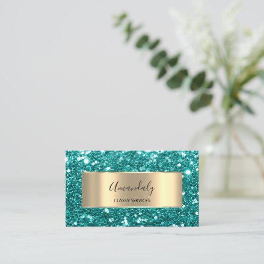 Gold Glitter QR Code Logo Tiffanyies Emerald Bus Visitekaartje (Staand voorkant)