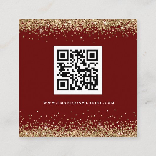 Gold Glitter QR Code Weddenschap Bourgogne Online Informatiekaartje (Achterkant)