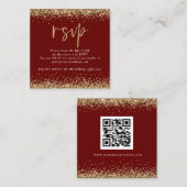 Gold Glitter QR Code Weddenschap Bourgogne Online Informatiekaartje (Voorkant / Achterkant)