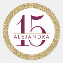 Gold Glitter Quince Años Favor Sticker Label