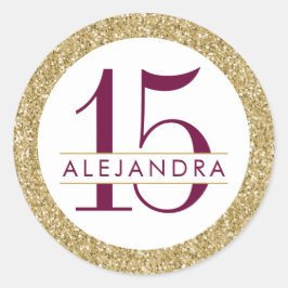 Gold Glitter Quince Años Favor Sticker Label