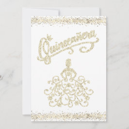Gold Glitter Quinceañera 15 Crown Invitation Kaart