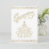 Gold Glitter Quinceañera 15 Crown Invitation Kaart (Staand voorkant)