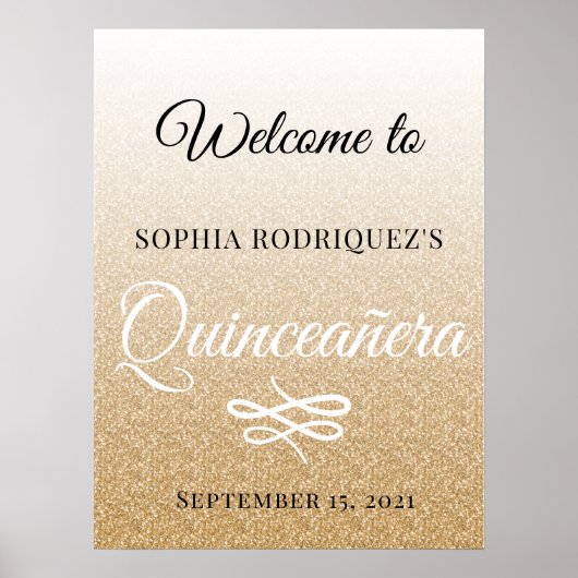 Gold Glitter Quinceañera 15e verjaardag Welkom Poster (Voorkant)
