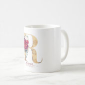 Gold Glitter R Monogram Floral Burgundy Red Koffiemok (Voorkant rechts)