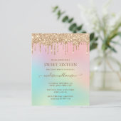 Gold Glitter & Rainbow Sweet 16 met budgetdruppela (Staand voorkant)