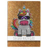 Gold Glitter Rainbow Unicorn-docenten klaslokaal Klembord (Achterkant)