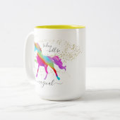 Gold Glitter Rainbow Unicorn Vandaag zal Magisch z Tweekleurige Koffiemok (Voorkant links)