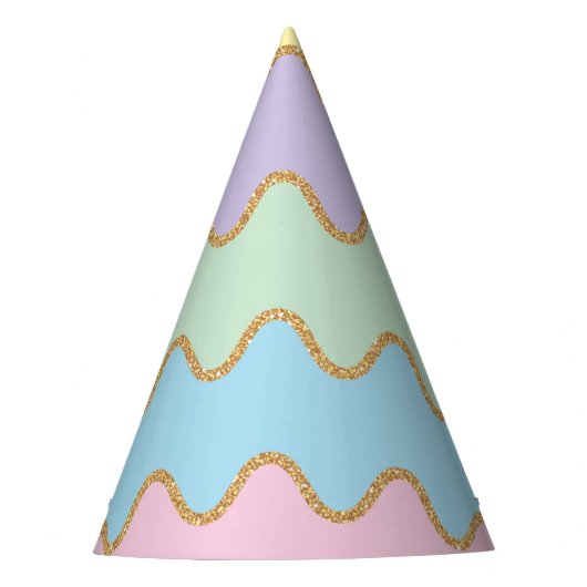 Gold Glitter Rainbow Wavy Pattern Pet Feesthoedjes (Voorkant)