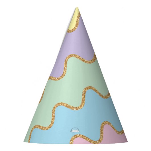Gold Glitter Rainbow Wavy Pattern Pet Feesthoedjes (Links)