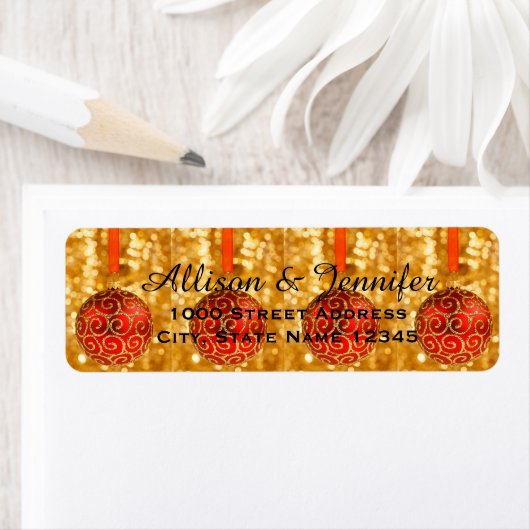 Gold Glitter Red Ball-feestdag kerstmis Etiket (Insitu)