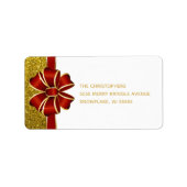 Gold Glitter Red Bow Holiday-adres Etiket (Voorkant)