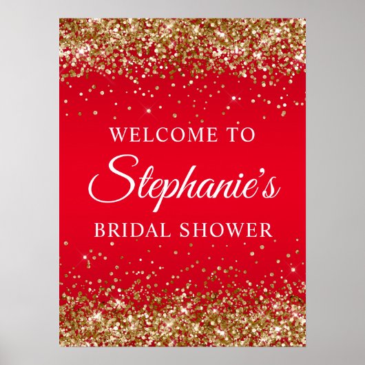 Gold Glitter Red Bridal Shower Welcome Poster (Voorkant)