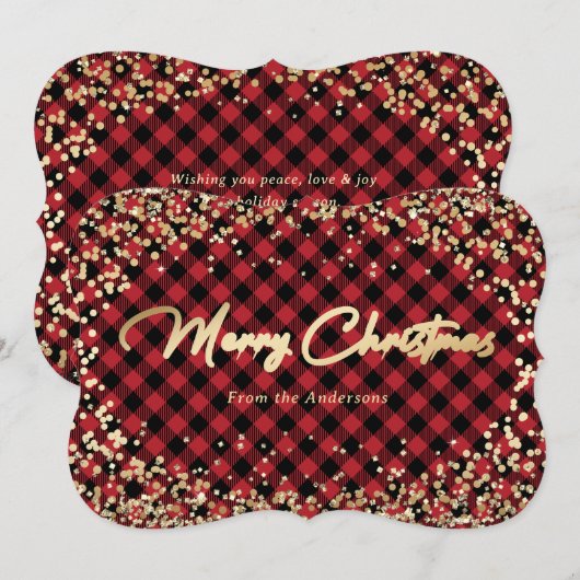 Gold Glitter Red Buffalo met kerstkaarten Feestdagenkaart (Voorkant / Achterkant)