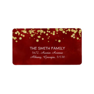 Gold Glitter Red Burgundy Winter Weddenschap Etiket