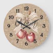 Gold Glitter Red Cherries Grote Klok (Voorkant)