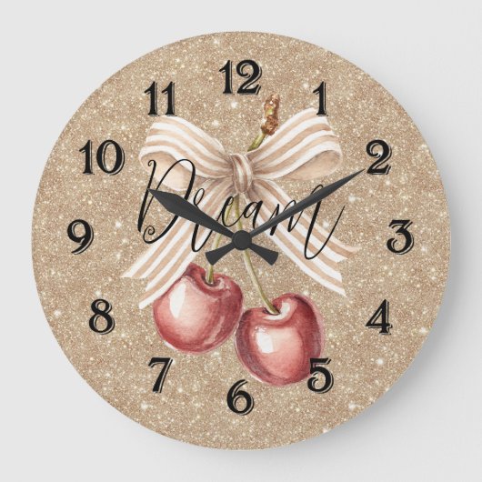 Gold Glitter Red Cherries Grote Klok (Voorkant)