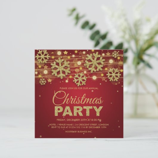 Gold Glitter & Red Corporate Kerstparty Kaart (Staand voorkant)
