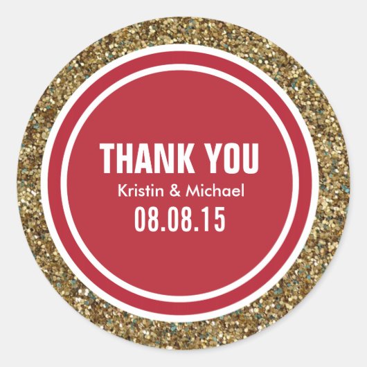 Gold Glitter Red Custom Bedankt Label (Voorkant)