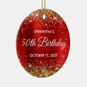 Gold Glitter Red Folie 50e verjaardag Keramisch Ornament (Rechts)
