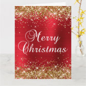 Gold Glitter Red Folie Big Merry kerst Kaart (Gele Bloem)