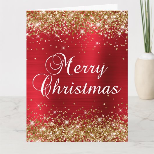 Gold Glitter Red Folie Big Merry kerst Kaart (Voorkant)