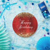 Gold Glitter Red Folie Happy Birthday Papieren Bordje (Feest)