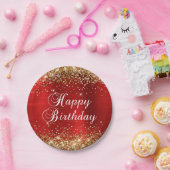 Gold Glitter Red Folie Happy Birthday Papieren Bordje (Feest)