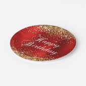 Gold Glitter Red Folie Happy Birthday Papieren Bordje (Gekanteld)