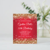 Gold Glitter Red Gradient 50th Birthday Invite (Staand voorkant)