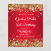 Gold Glitter Red Gradient 50th Birthday Invite (Voorkant)