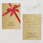 Gold Glitter Red Ribbon Wrapping Cadeaubonnen Kortingskaartje (Voorkant / Achterkant)