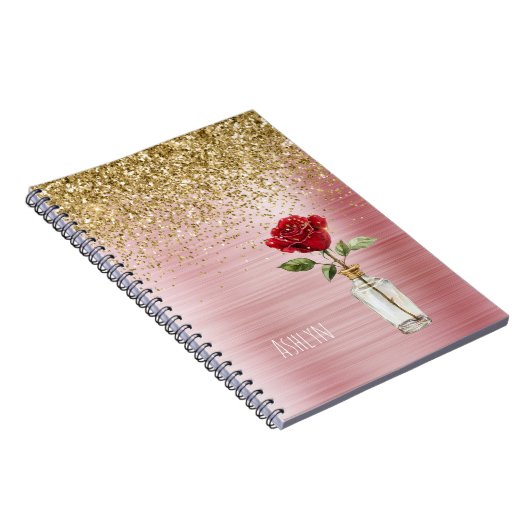 Gold Glitter Red Rose Notitieboek (Rechterzijde)