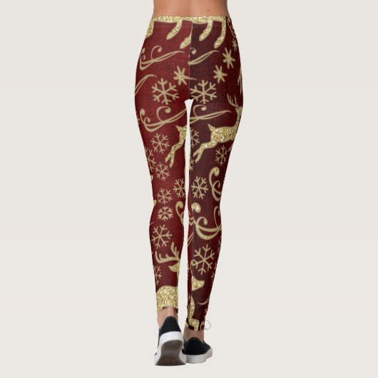 Gold Glitter Reindeer Holiday Leggings (Achterkant)