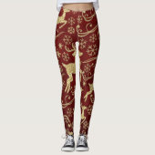 Gold Glitter Reindeer Holiday Leggings (Voorkant)