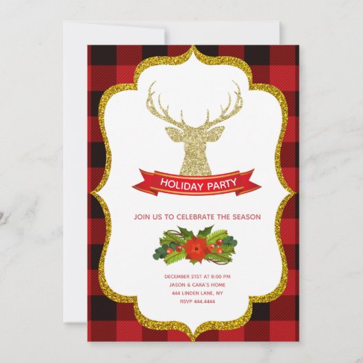 Gold Glitter Reindeer Kerstfeestdag Kaart (Voorkant)