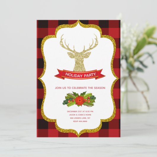 Gold Glitter Reindeer Kerstfeestdag Kaart (Staand voorkant)