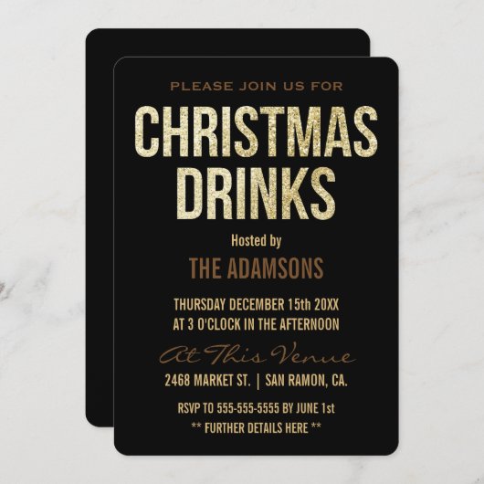 Gold Glitter Reindeer Kerstmis Drinken Kaart (Voorkant / Achterkant)