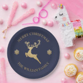 Gold Glitter Reindeer Merry-kerstfeest marine Papieren Bordje (Feest)