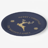 Gold Glitter Reindeer Merry-kerstfeest marine Papieren Bordje (Gekanteld)