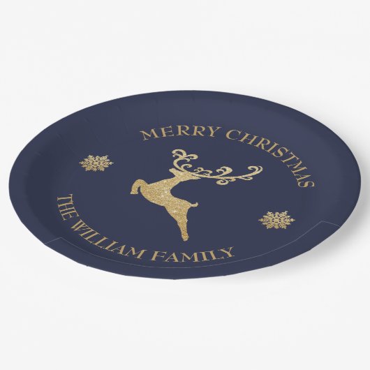 Gold Glitter Reindeer Merry-kerstfeest marine Papieren Bordje (Gekanteld)