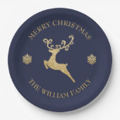 Gold Glitter Reindeer Merry-kerstfeest marine Papieren Bordje (Voorkant)