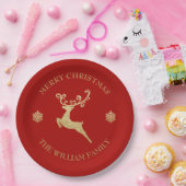 Gold Glitter Reindeer Merry-kerstfeest Red Papieren Bordje (Feest)