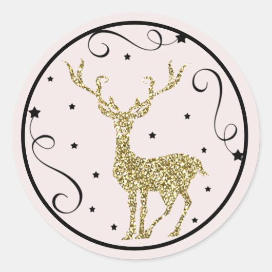 Gold Glitter Reindekerst Ronde Sticker (Voorkant)