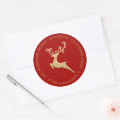 Gold Glitter Rendier Rood retouradres Vakantie Ronde Sticker (Envelop)
