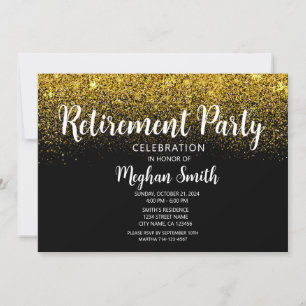 Gold Glitter Retirement Party Uitnodiging