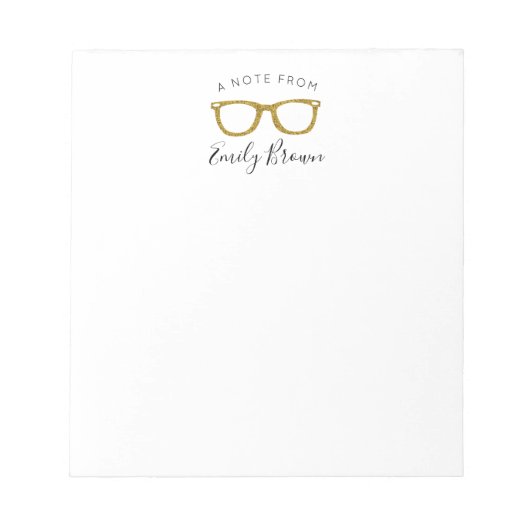 Gold Glitter Retro Glasses Note Pad Notitieblok (Voorkant)