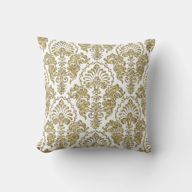Gold Glitter Reversible Damask Pillow Kussen (Voorkant)