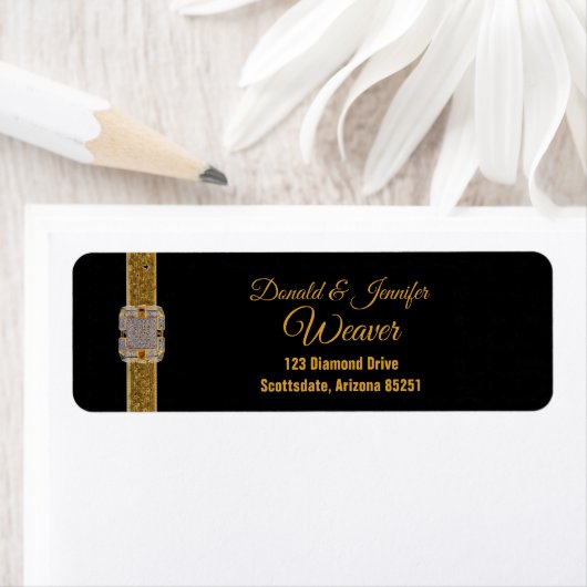 Gold Glitter Ribbon Diamond Brooch Return Address Etiket (Insitu)